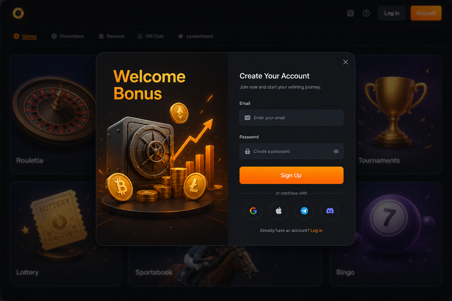 Skapa konto på ett cryptocasino