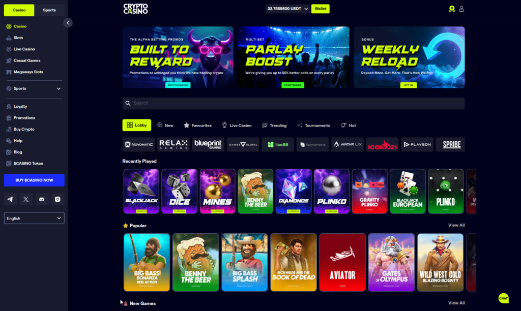 CryptoCasino.com spelplattform online