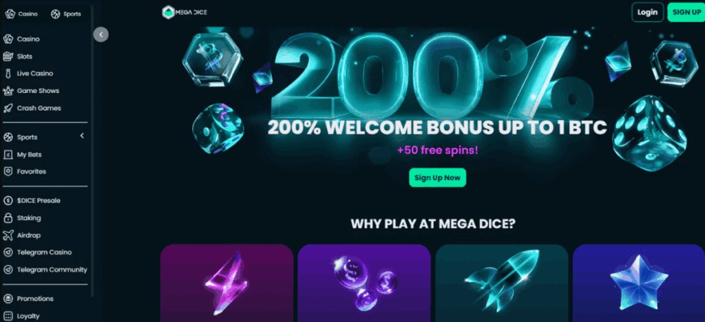 MegaDice onlinecasino med cryptobetalningar